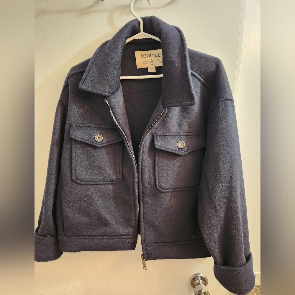 Tentree Women's Navy Recycled Wool Bomber Jacket Size  XL